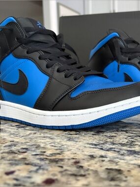 Nike Jordan 1 Royal and Black Men’s Mid Sneakers in Black and Blue